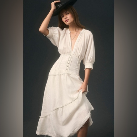 Anthropologie Dresses & Skirts - Anthropologie White Corset Midi Dress | Button-Down | Size S | Sold Out